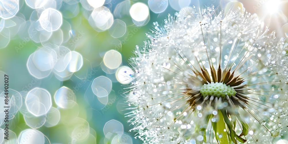 Close-up of a dandelion with water droplets creating an artistic nature backdrop. Concept Nature Photography, Macro Shots, Water Droplets, Dandelion, Artistic Backdrop Close-up of a dandelion with water droplets creating an artistic nature backdrop. Concept Nature Photography, Macro Shots, Water Droplets, Dandelion, Artistic Backdrop