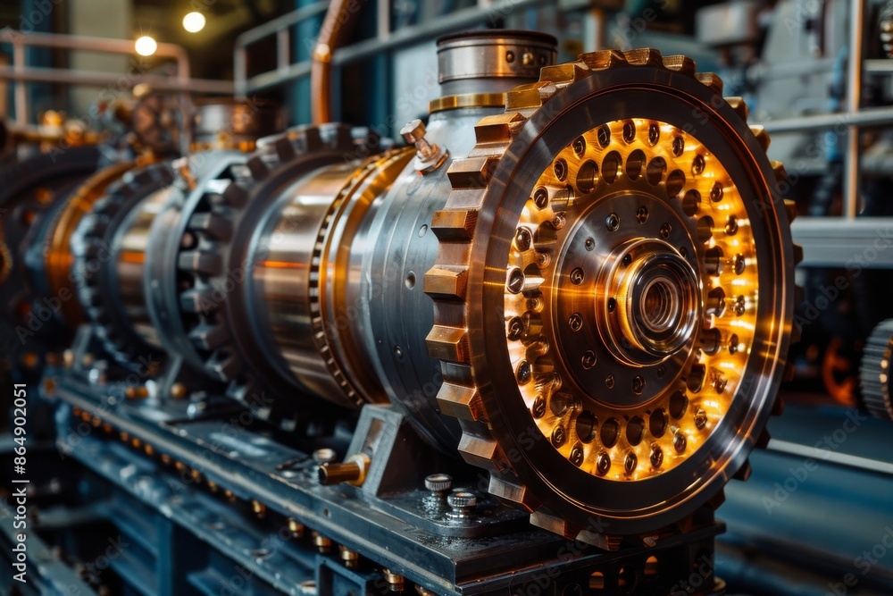 Industrial machine gear with cogs rotating in factory Industrial machine gear with cogs rotating in factory