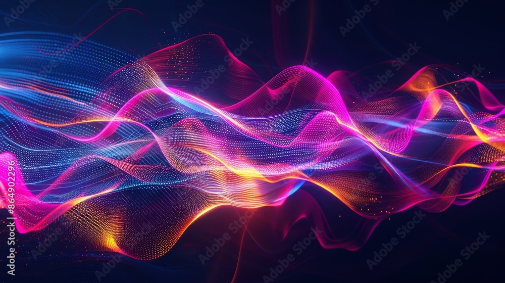 abstract technology banner design. digital neon wave lines on black background. abstract technology banner design. digital neon wave lines on black background.