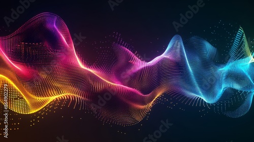 abstract technology banner design. digital neon wave lines on black background.