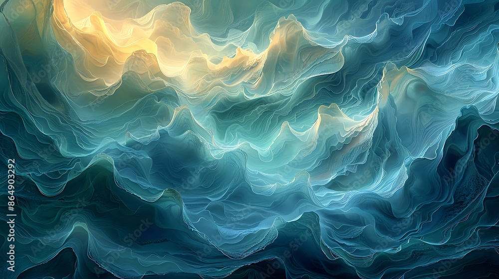 Abstract ocean waves mural, stylized flowing waves in vibrant blues and greens, modern art style, 16:9 aspect ratio. Abstract ocean waves mural, stylized flowing waves in vibrant blues and greens, modern art style, 16:9 aspect ratio.