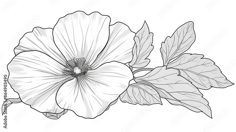 Fototapeta premium Cartoon primrose flower, outlined for coloring, on a white background.
