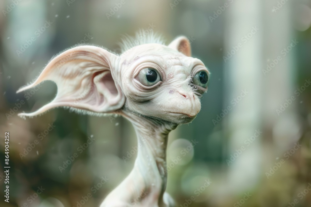 A close up of a small white creature with big eyes. AI. A close up of a small white creature with big eyes. AI.