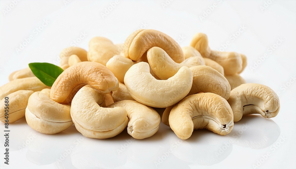 Crunchy Cashews: Fresh Cashew Nuts on a White Background Crunchy Cashews: Fresh Cashew Nuts on a White Background