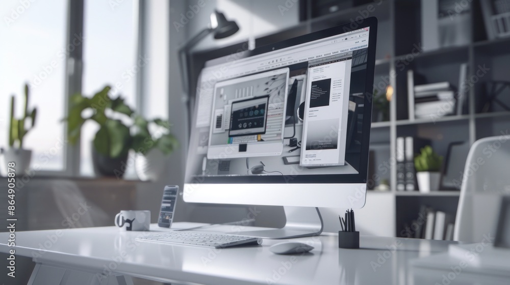 Desktop computer on modern office graphic designer Desktop computer on modern office graphic designer