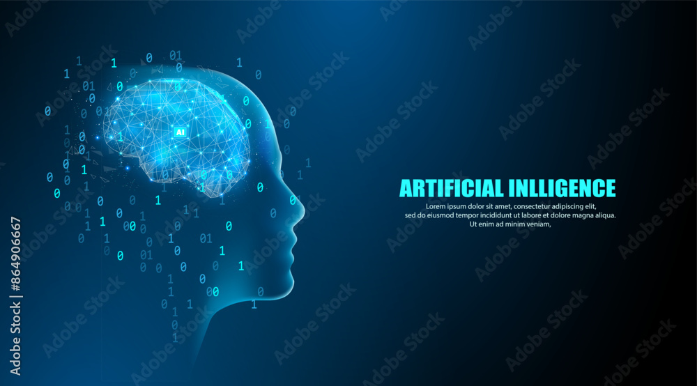 Obraz premium Artificial intelligence and robotic brain processing biner data, for machine learning. Futuristic technology blue background