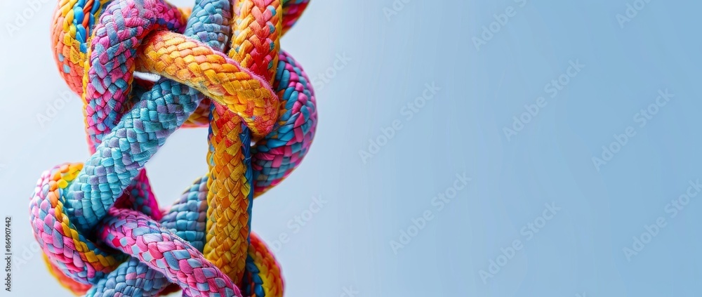 Illustration of a strong climbing knot tied with pastel-colored ropes on a clean white background This detailed image showcases the artistry and functionality of knot tying in a visually appealing man Illustration of a strong climbing knot tied with pastel-colored ropes on a clean white background This detailed image showcases the artistry and functionality of knot tying in a visually appealing man