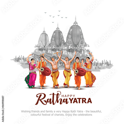 Indian festival Ratha Yatra of Lord god Jagannath, Balabhadra and Subhadra on Chariot with people. new abstract vector illustration design