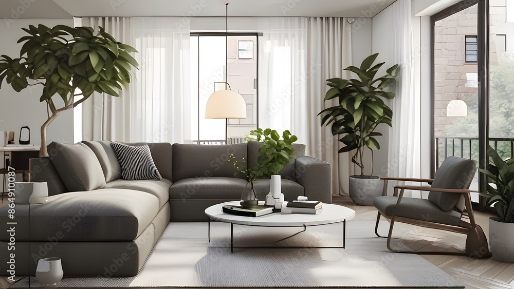 Fototapeta premium Modern and Cozy Living Space 3D Interior Room Design