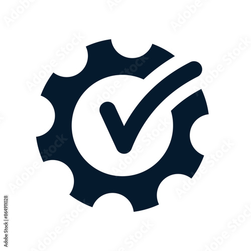 Gear, check mark. Concept optimization, workflow. Vector linear icon isolated on white background.