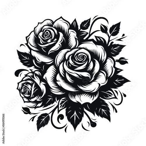 Roses vector illustration Outlines sketch for tattoo. EPS10