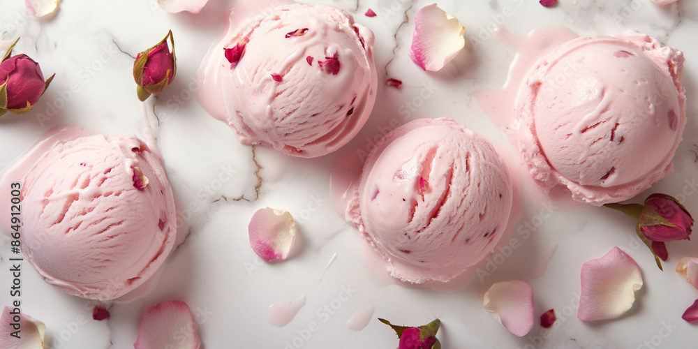 Sophisticated rose water ice cream, an image of sophisticated rose water ice cream, its subtle pink hue and creamy texture against a white background Sophisticated rose water ice cream, an image of sophisticated rose water ice cream, its subtle pink hue and creamy texture against a white background