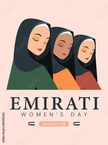 Emirates Women's Day Design with Female with Hijab Vector Illustration. Emirati Womens Day Template Suitable for Poster Banner Flyer Background. UAE Women's Day August.