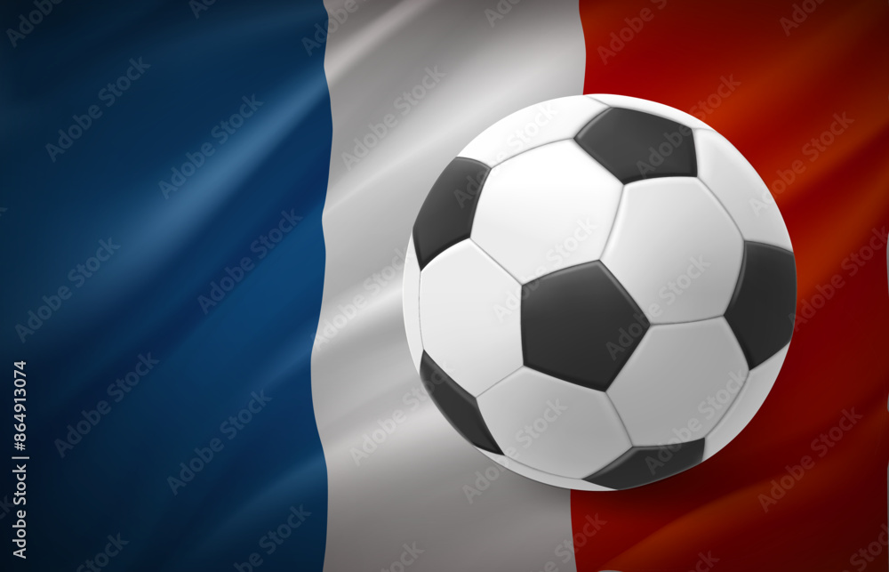 Flag of France with soccer ball. National football team concept. 3d vector illustration Flag of France with soccer ball. National football team concept. 3d vector illustration