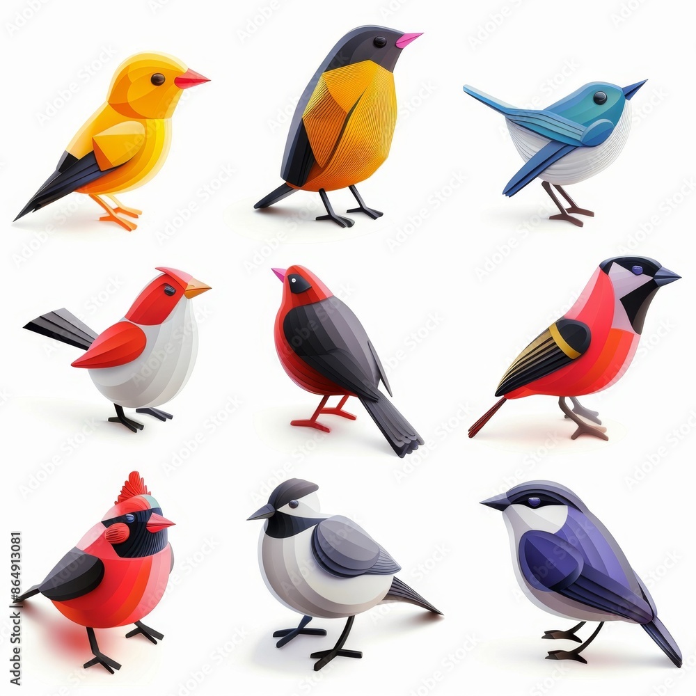Fototapeta premium Bird icon isolated, glossy plastic 3d color birds illustration, realistic style animal, popular bird