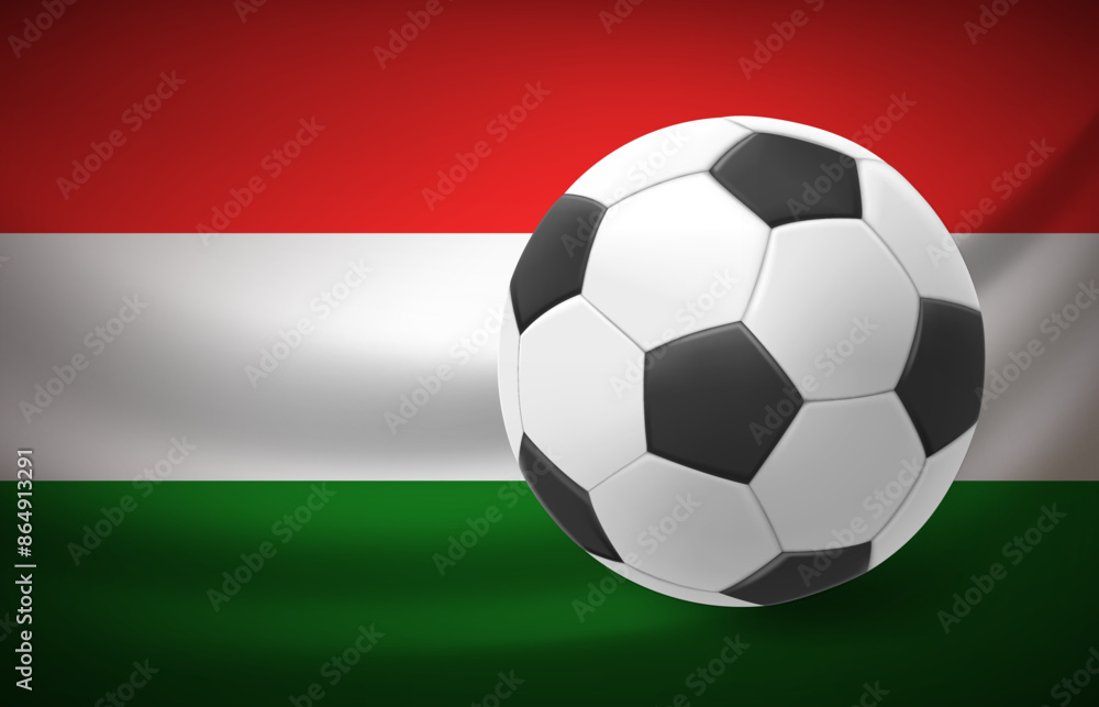 Flag of Hungary with soccer ball. National football team concept. 3d vector illustration Flag of Hungary with soccer ball. National football team concept. 3d vector illustration