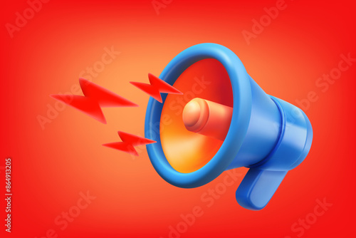 loudspeaker with flashes. Conflict talking concept. 3d vector illustration
