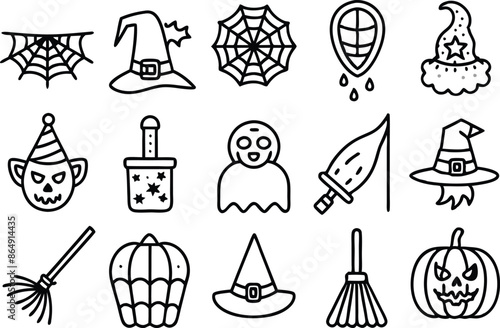 Halloween witch hat icon set