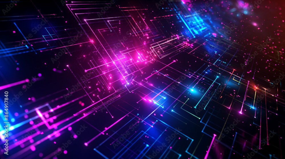 Abstract Futuristic Neon Network with Glowing Geometric Lines and Particles. Generative AI Abstract Futuristic Neon Network with Glowing Geometric Lines and Particles. Generative AI