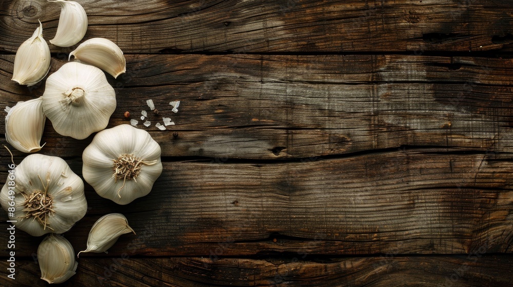 Garlic Clove and Bulb Close Up on Wooden Background Garlic Clove and Bulb Close Up on Wooden Background