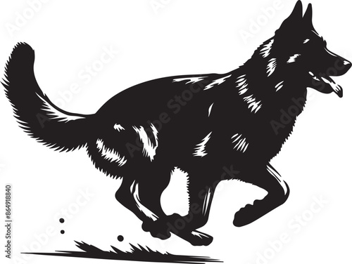 A running dog silhouette vector design with white background
