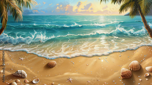 Scenic beach with waves and...