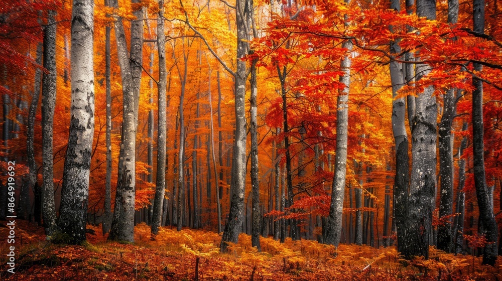 Fototapeta premium Stunning fall hues in a beech woodland