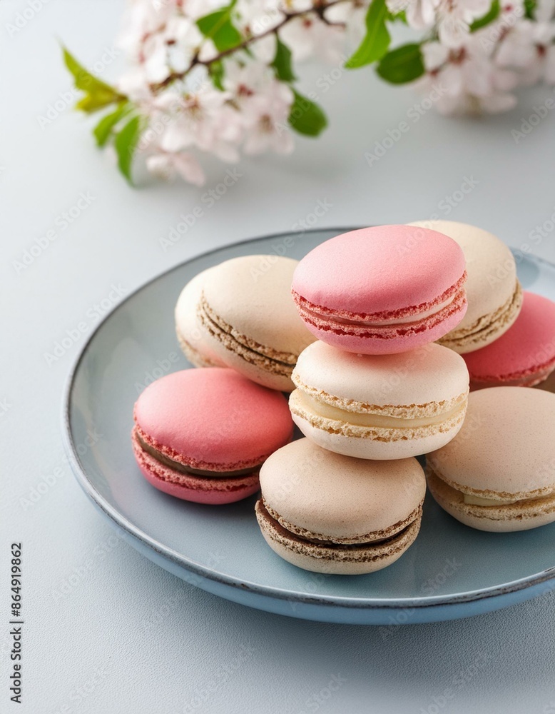 Obraz premium Colorful french macarons in plate