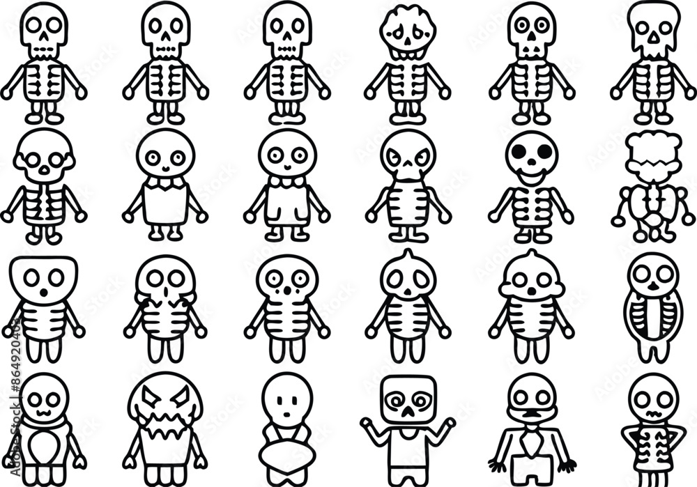 Halloween skeleton icon set Halloween skeleton icon set