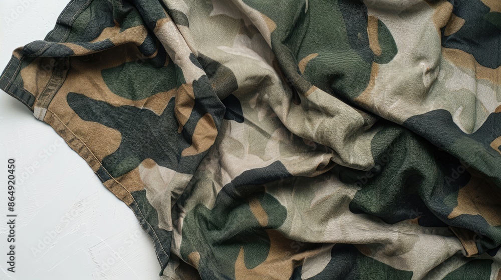 Top view of camouflage fabric on a white background Top view of camouflage fabric on a white background