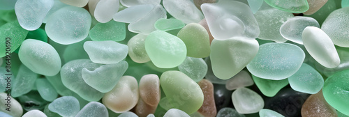 A close-up of pastel ight green sea glass, which is artificial, of good quality, clean, and beautiful photo