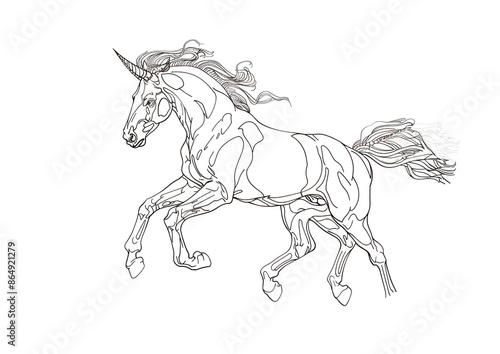 Wallpaper Mural Sketch outline of a centaur running, outlined for coloring, on a white background. Torontodigital.ca