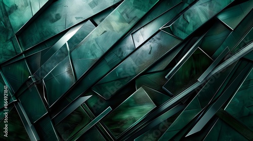 Modern abstract art with dark green and metallic textures