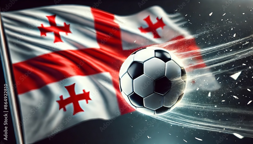 A football in motion with the Georgian flag as the backdrop. The black, red, and gold colors of the flag are vibrant, symbolizing national pride. Copy space A football in motion with the Georgian flag as the backdrop. The black, red, and gold colors of the flag are vibrant, symbolizing national pride. Copy space