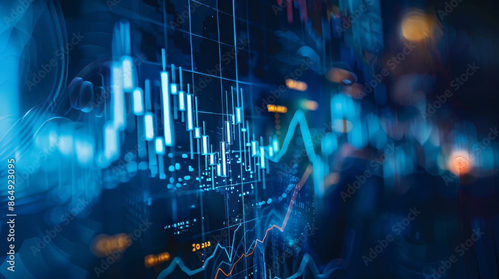 A candle-shaped graph shows the rise and fall of stock prices over time. The blue background represents the current stability, while the candle's shape indicates potential for growth. A candle-shaped graph shows the rise and fall of stock prices over time. The blue background represents the current stability, while the candle's shape indicates potential for growth.