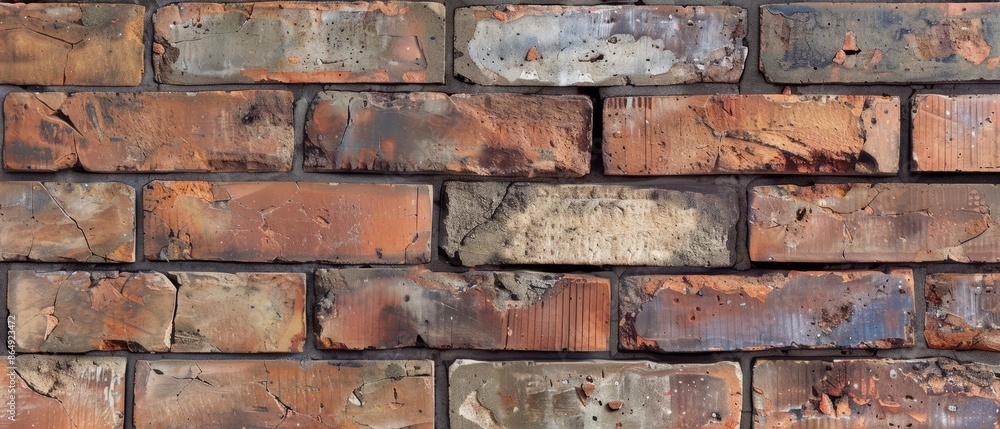 Panoramic close-up, high detail scan of modular brick material, Generative AI Panoramic close-up, high detail scan of modular brick material, Generative AI