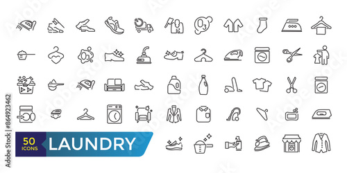 Laundry icons set. Clothes instructions on labels, machine or hand washing icon pack. Collection and pack of linear web and ui icons. Editable stroke. Vector illustration