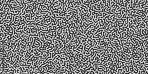 Turing reaction diffusion monochrome seamless pattern with chaotic motion. Linear design with biological shapes. Organic lines in Memphis. abstract truing organic wallpaper background.