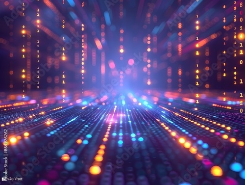 Captivating Digital Code Wallpaper with Luminous Neon Lights and Geometric Patterns © LookChin AI
