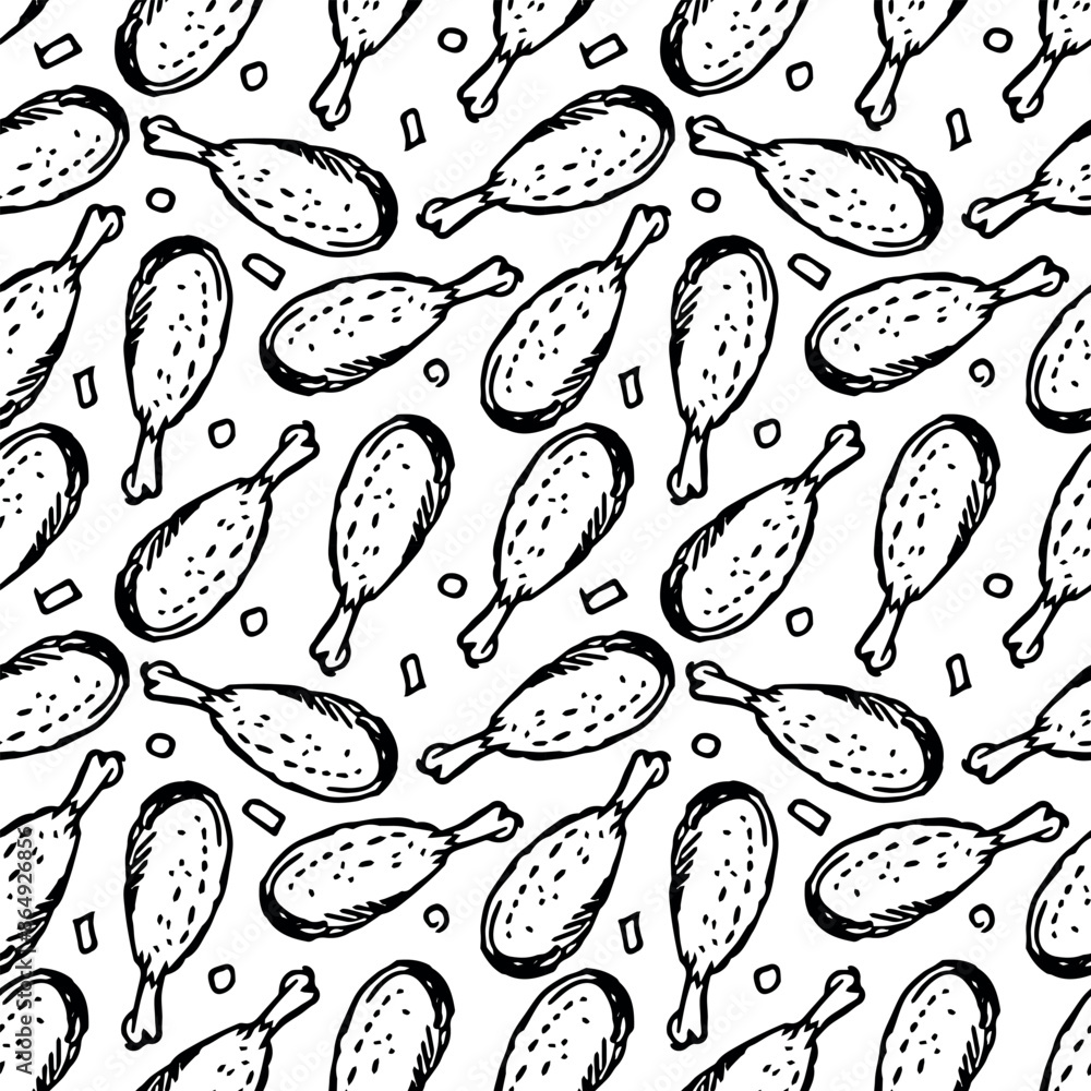 Seamless pattern with chicken legs. meat background. Doodle chicken legs icons. Seamless meat pattern Seamless pattern with chicken legs. meat background. Doodle chicken legs icons. Seamless meat pattern