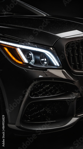 Close up of car headlight