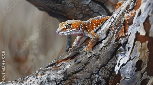 Turner s Thick toed Gecko Perched on a Tree Limb