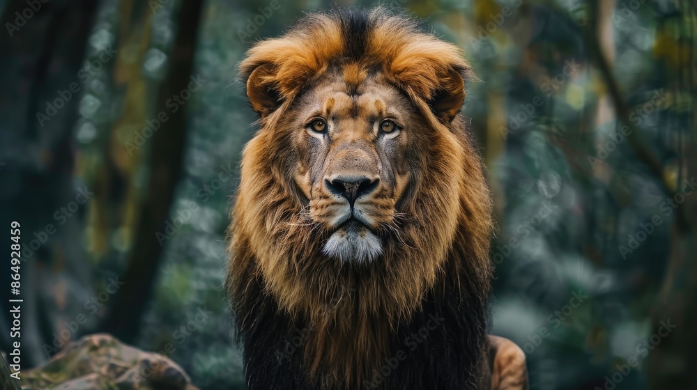 Fototapeta premium Majestic and formidable lion ruler of the wild forest