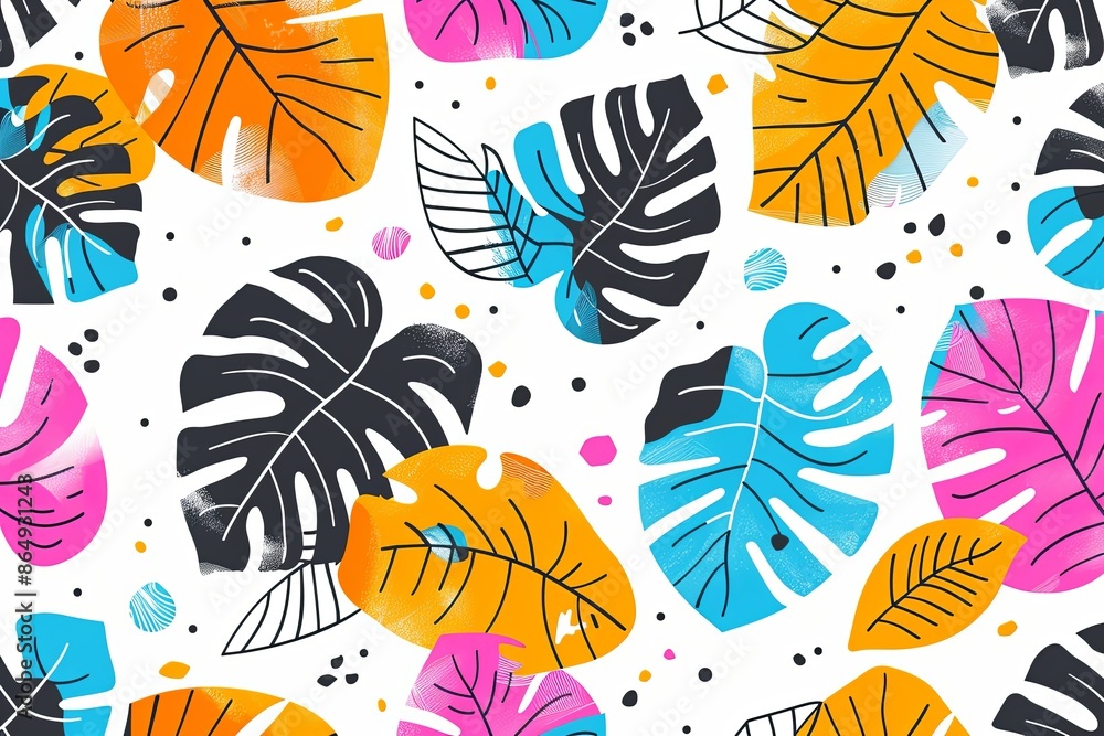 tropical leaves hand drawn doodle style on white background tropical leaves hand drawn doodle style on white background