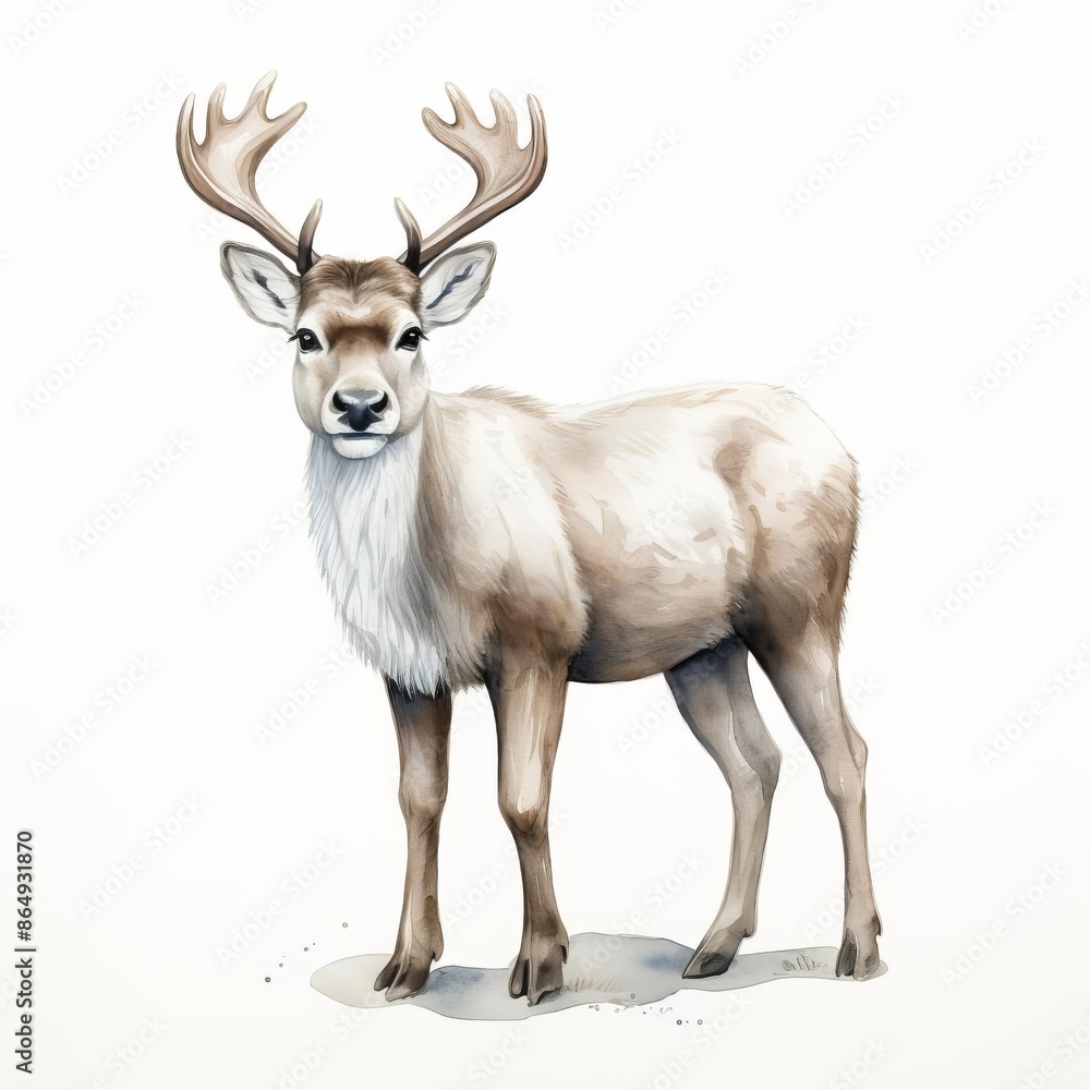 a Arctic Reindeer , full body, white background, soft tones, watercolor, children book a Arctic Reindeer , full body, white background, soft tones, watercolor, children book