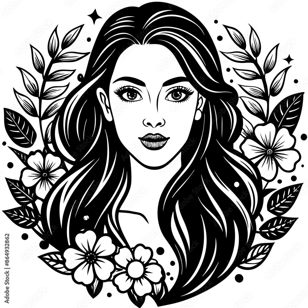 the-face-of-a-beautiful-lady-in-flowers-with-long the-face-of-a-beautiful-lady-in-flowers-with-long