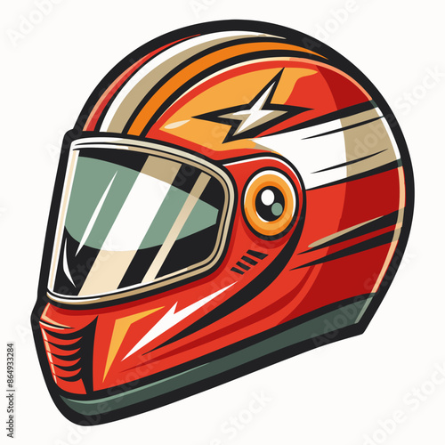 colorful racing helmet illustration, retro tshirt design