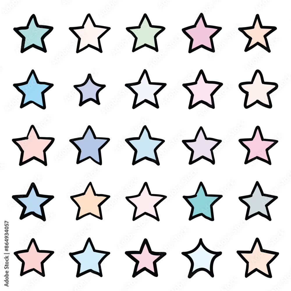 Hand drawn cartoon set of colorful stars on a white background. Hand drawn cartoon set of colorful stars on a white background.
