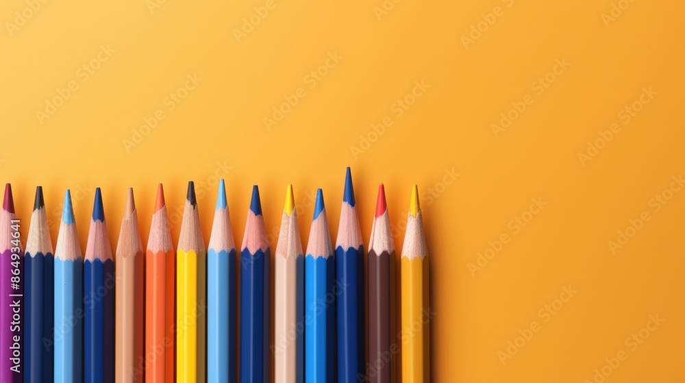 Colorful Pencils on a Yellow Background Colorful Pencils on a Yellow Background