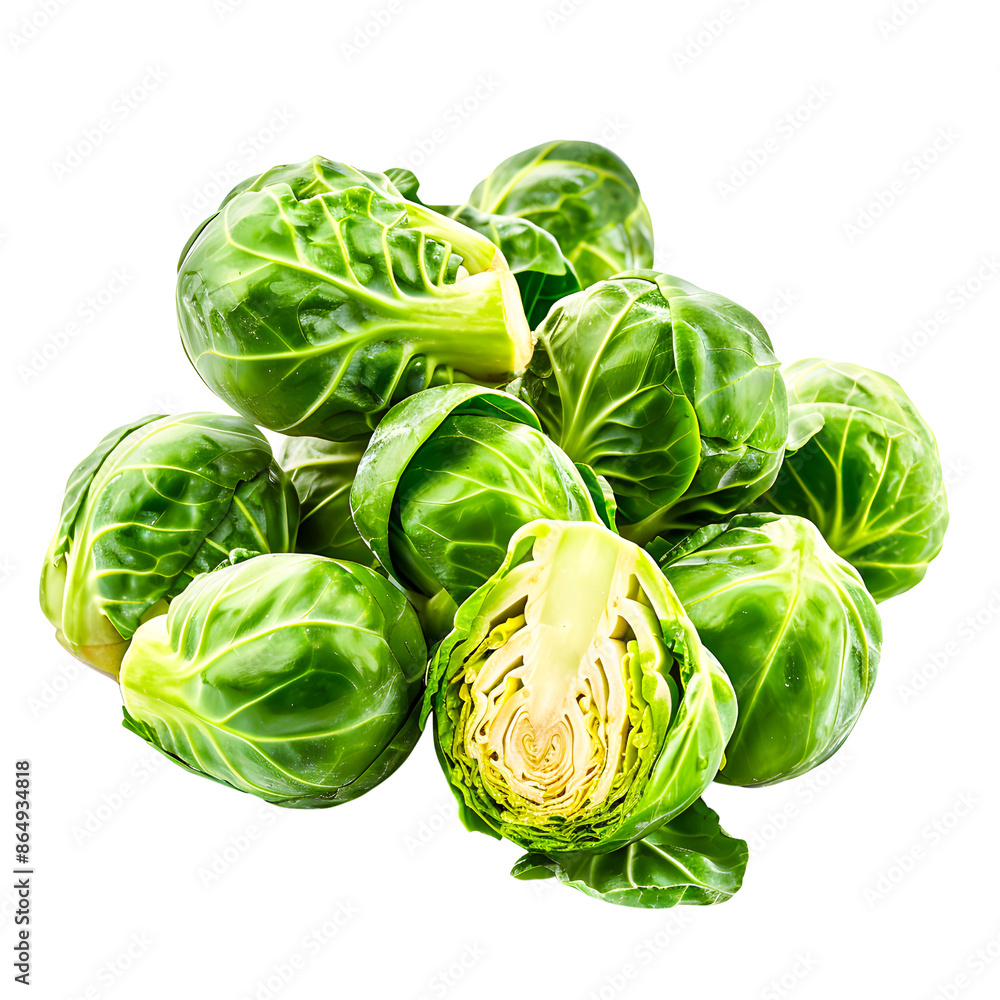 Fototapeta premium Fresh Brussels sprouts . High-quality image ideal for culinary isolated on transparency background, PNG cut out, health, and nutrition-related projects.